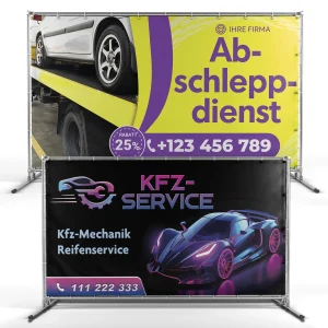 Werbeplanen Druck nach Mass als bedruckte Plane fuer Aussenwerbung