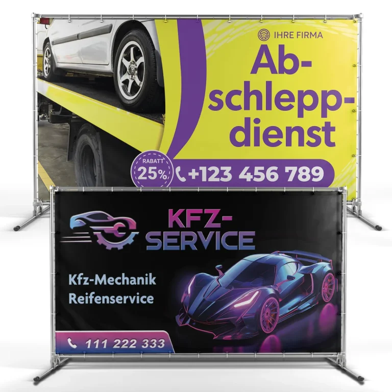 Werbeplanen Druck nach Mass als bedruckte Plane fuer Aussenwerbung