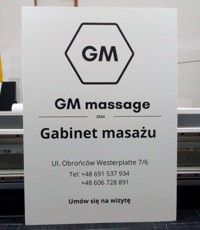 Tablica reklamowa PCV 5 mm – Masaż GM