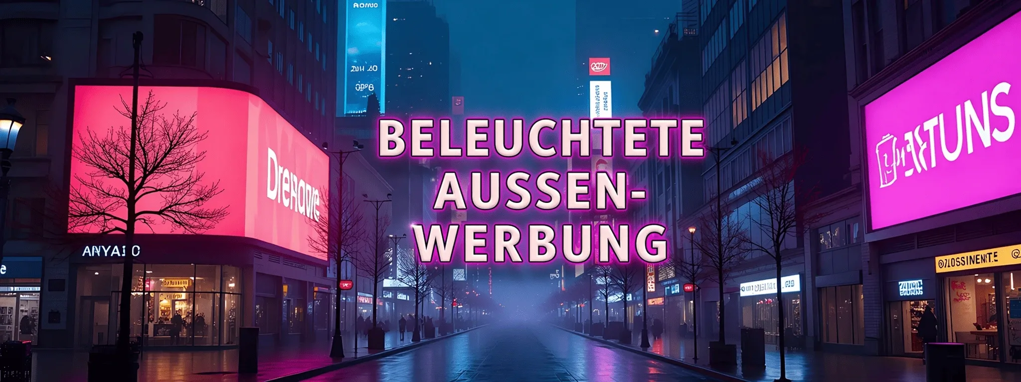 Beleuchtete Außen-Werbung – leuchtende Außenwerbung in der Stadt