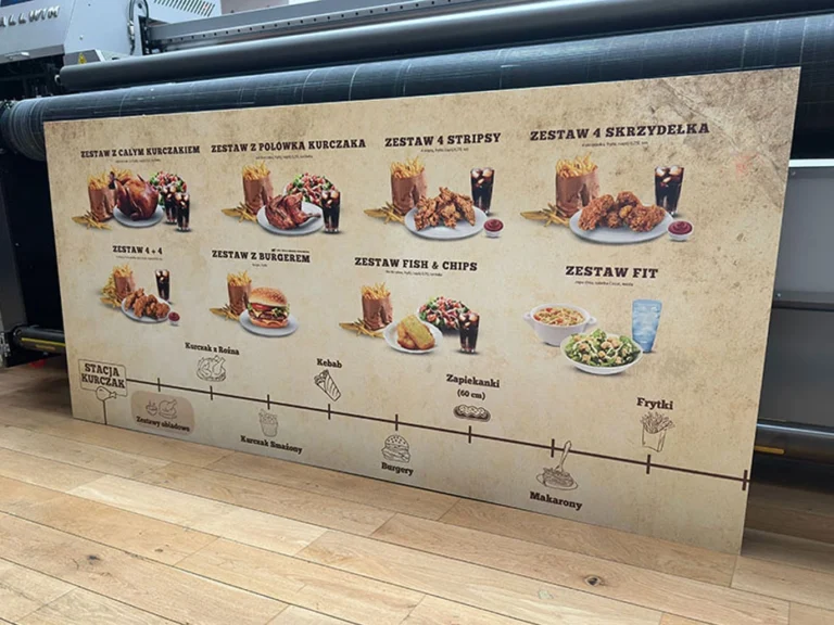 Zestawy obiadowe – druk UV z menu restauracyjnym, tablice i szyldy reklamowe