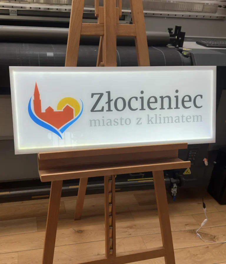 Podświetlany szyld miejski Złocieniec miasto z klimatem, tablice i szyldy reklamowe