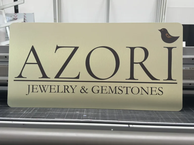 Złoty szyld AZORI Jewelry & Gemstones – tablice i szyldy reklamowe z dibondu