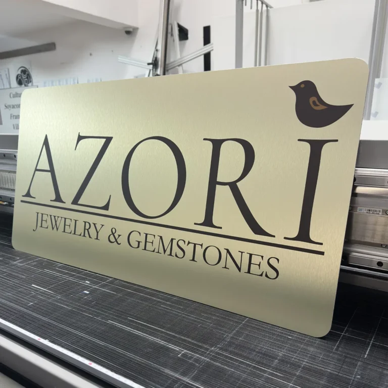 Złoty szyld AZORI Jewelry & Gemstones – tablice i szyldy reklamowe z dibondu