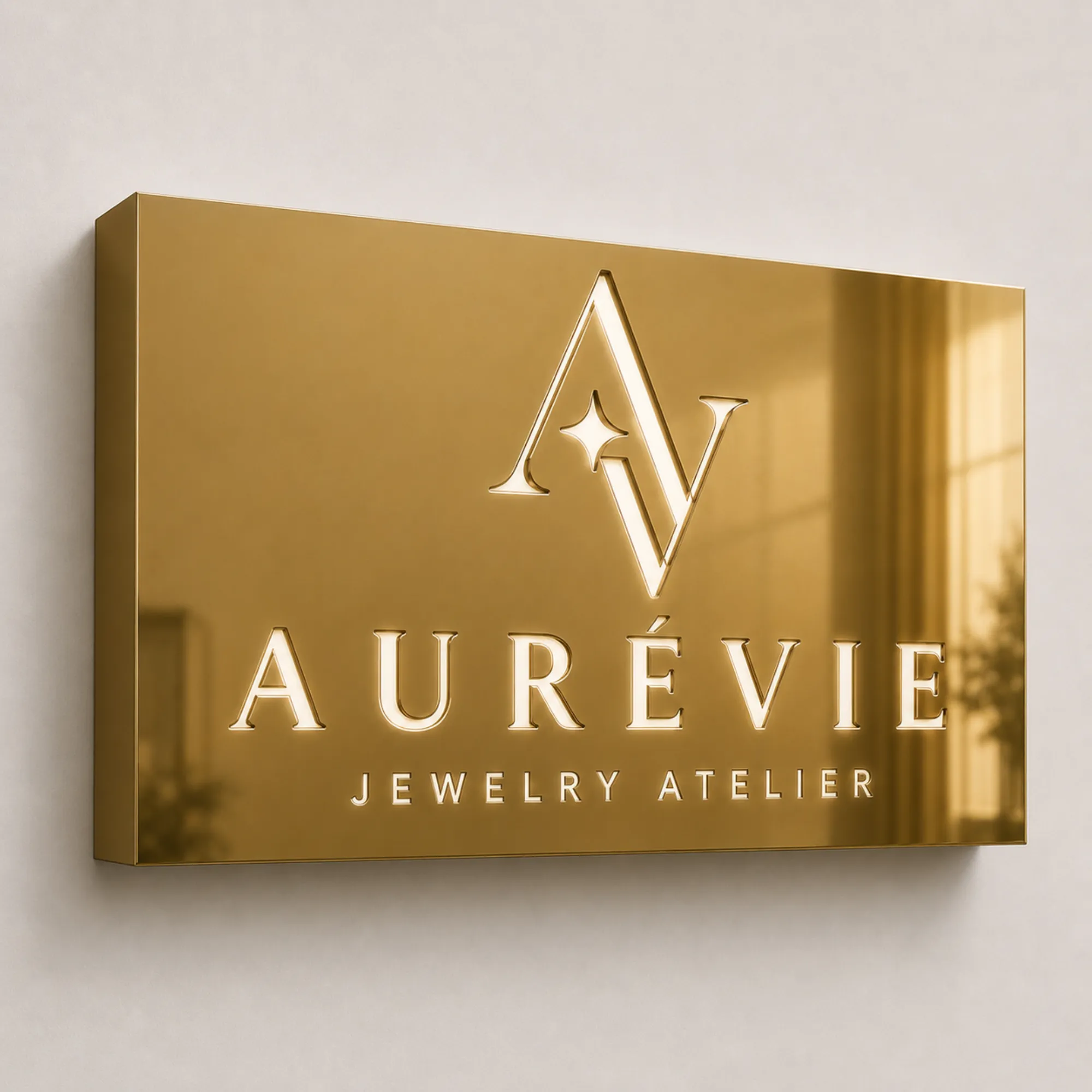 Gold Spiegel Dibond-Leuchtkasten gefräst für Jewelry Atelier GefrA ster Diboend-Leuechtkaesten aE 150x50cm - Mehrfaerbig - zusaetzliche Ansicht 1