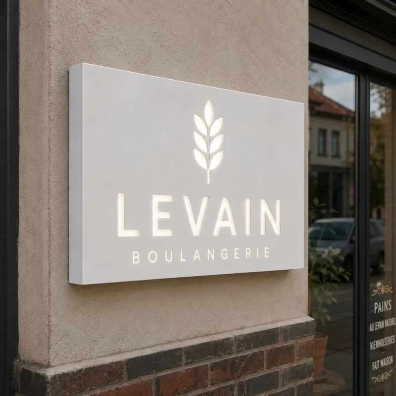 Gefräster Dibond-Leuchtkasten Weiß für Boulangerie Levain