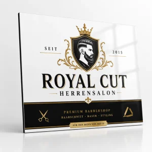 Weißes Dibond Schild für einen Barbershop