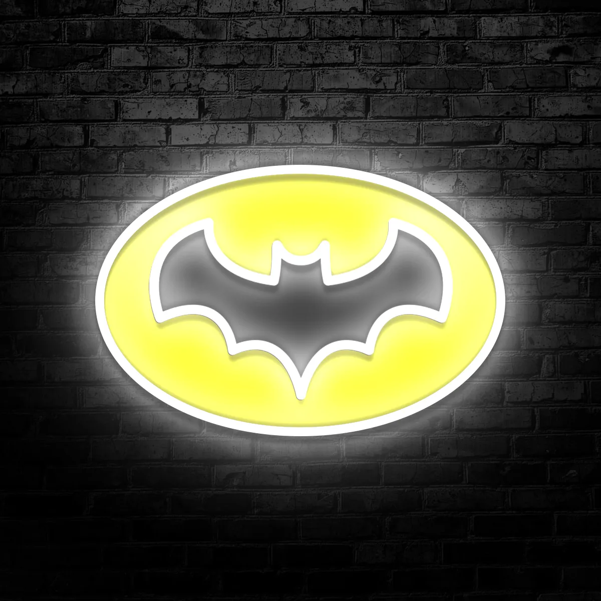Neon-Batman-2-White-on-Yellow Neoen Baetmaen Symboel - fuer Foetoebereiche - zusaetzliche Ansicht 1