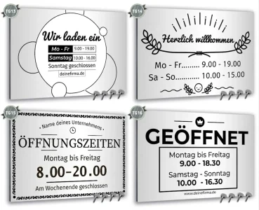 Alu-Dibond Schild oeffnungszeiten vorlagen