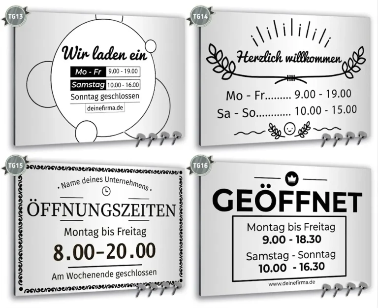 Alu-Dibond Schild oeffnungszeiten vorlagen