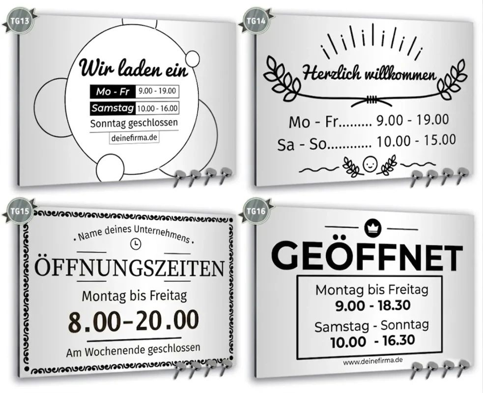 Alu-Dibond Schild oeffnungszeiten vorlagen