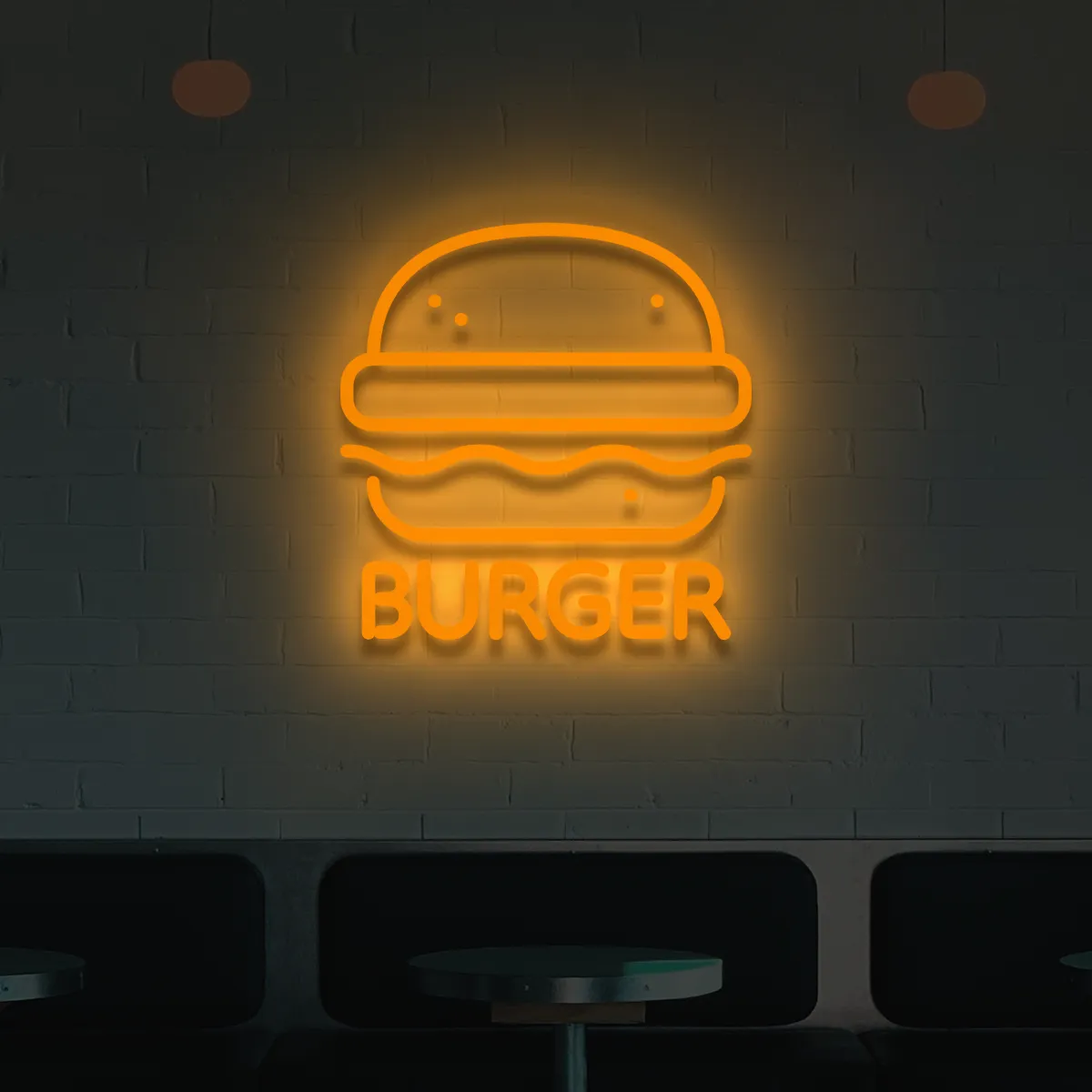 led-schriftzug-burger-orange Neoen-LED Buerger - fuer Buerger-Restaeueraents - zusaetzliche Ansicht 1