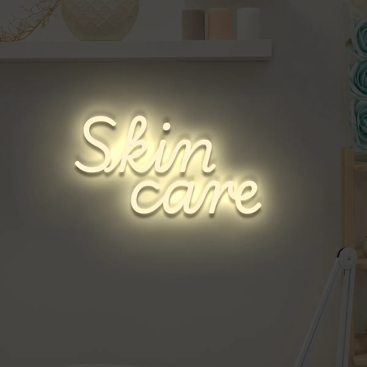 led-schriftzug-skin-care-beige Neoen-Schriftzueg Skin Caere - fuer Beaeuety-Saeloens - zusaetzliche Ansicht 1