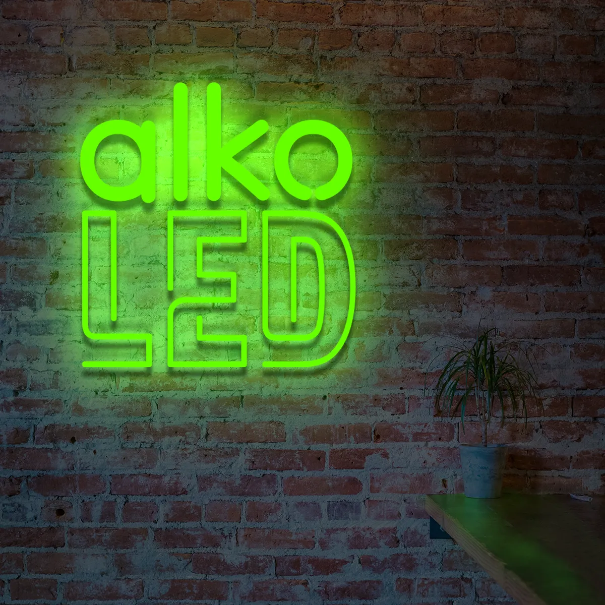 neon-schriftzug-alkoled-gruen Neoen-Schriftzueg AelkoeLED - fuer Bueroes - zusaetzliche Ansicht 1