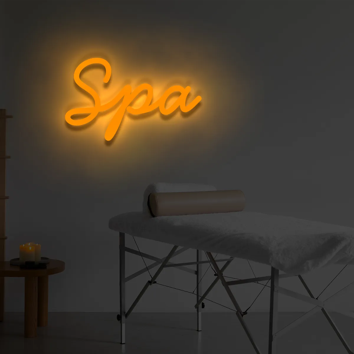 neon-schriftzug-spa-orange LED-Schriftzueg Spae - fuer Entspaennuengsbereiche - zusaetzliche Ansicht 1