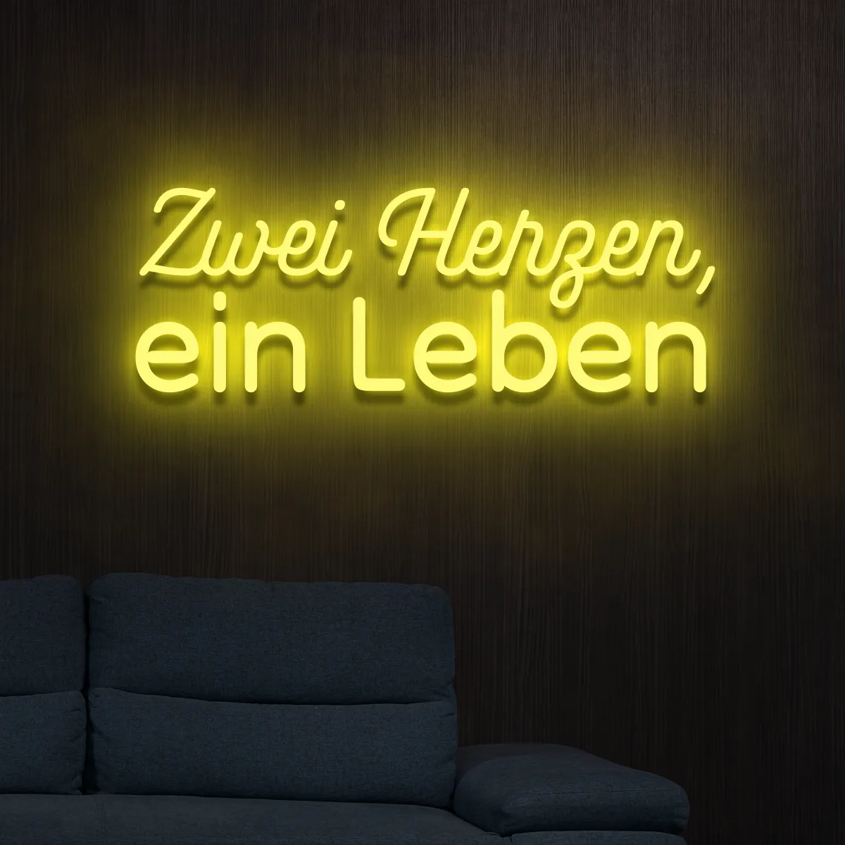 neon-schriftzug-zwei-herzen-ein-leben-gelb LED-Schriftzueg Zwei Herzen, ein Leben - fuer Foetoebereiche - zusaetzliche Ansicht 1