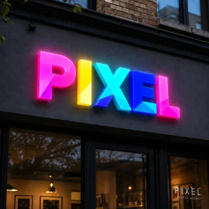 Bunte Leuchtbuchstaben aus Plexiglas auf einer Fassade