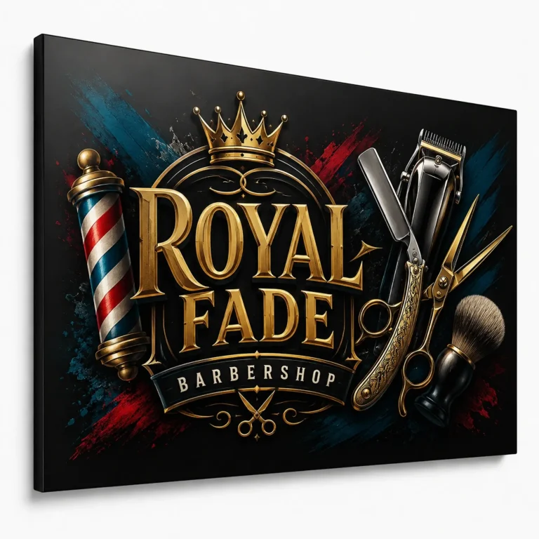 Schwarzes gekantetes Dibond Schild mit Barber-Motiv