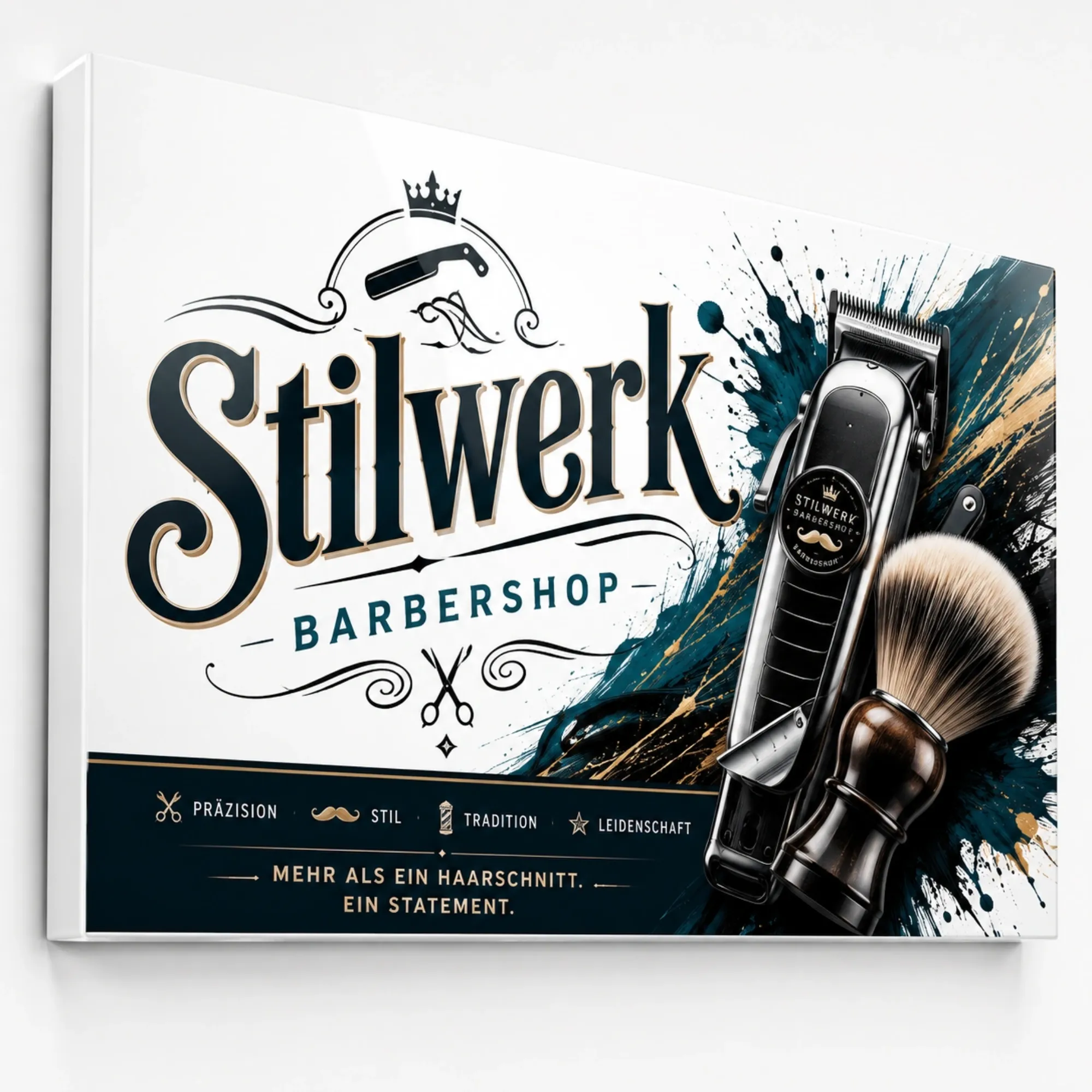 Gekantetes Dibond Werbeschild Weiß für Barbershop Gekaentetes Werbeschild aE 100x50cm - Mehrfaerbig - zusaetzliche Ansicht 1