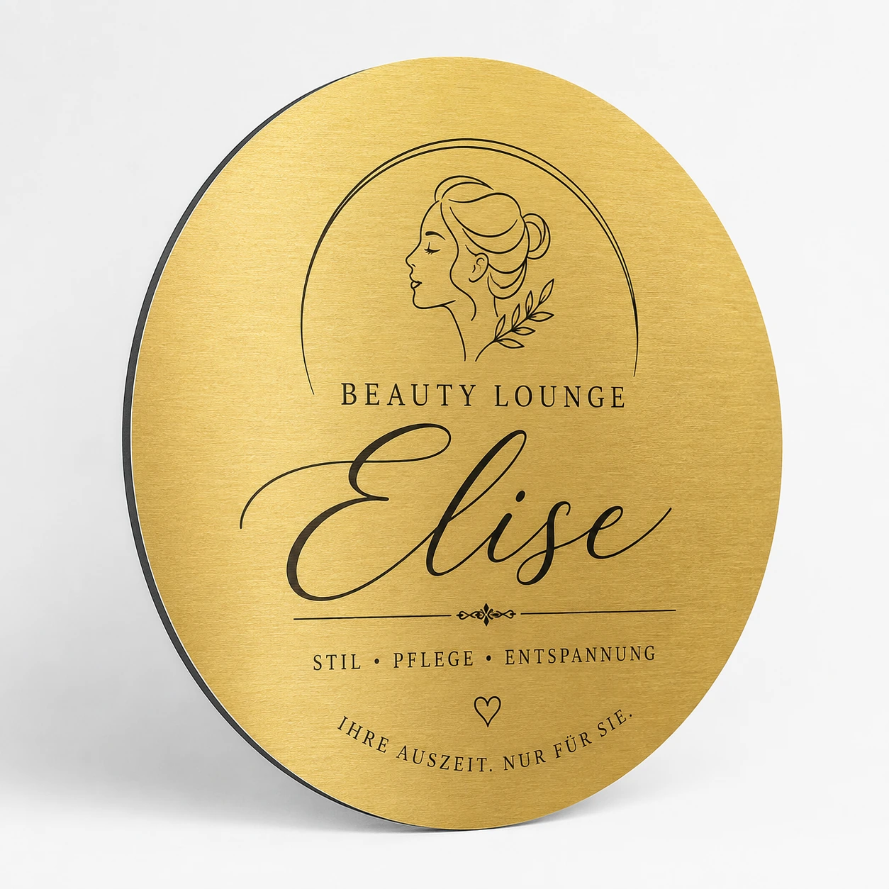 Rundes Dibond Werbeschild Gold gebürstet für Beauty Lounge Ruendes Werbeschild aE Duerchmesser 70cm - Mehrfaerbig - zusaetzliche Ansicht 1
