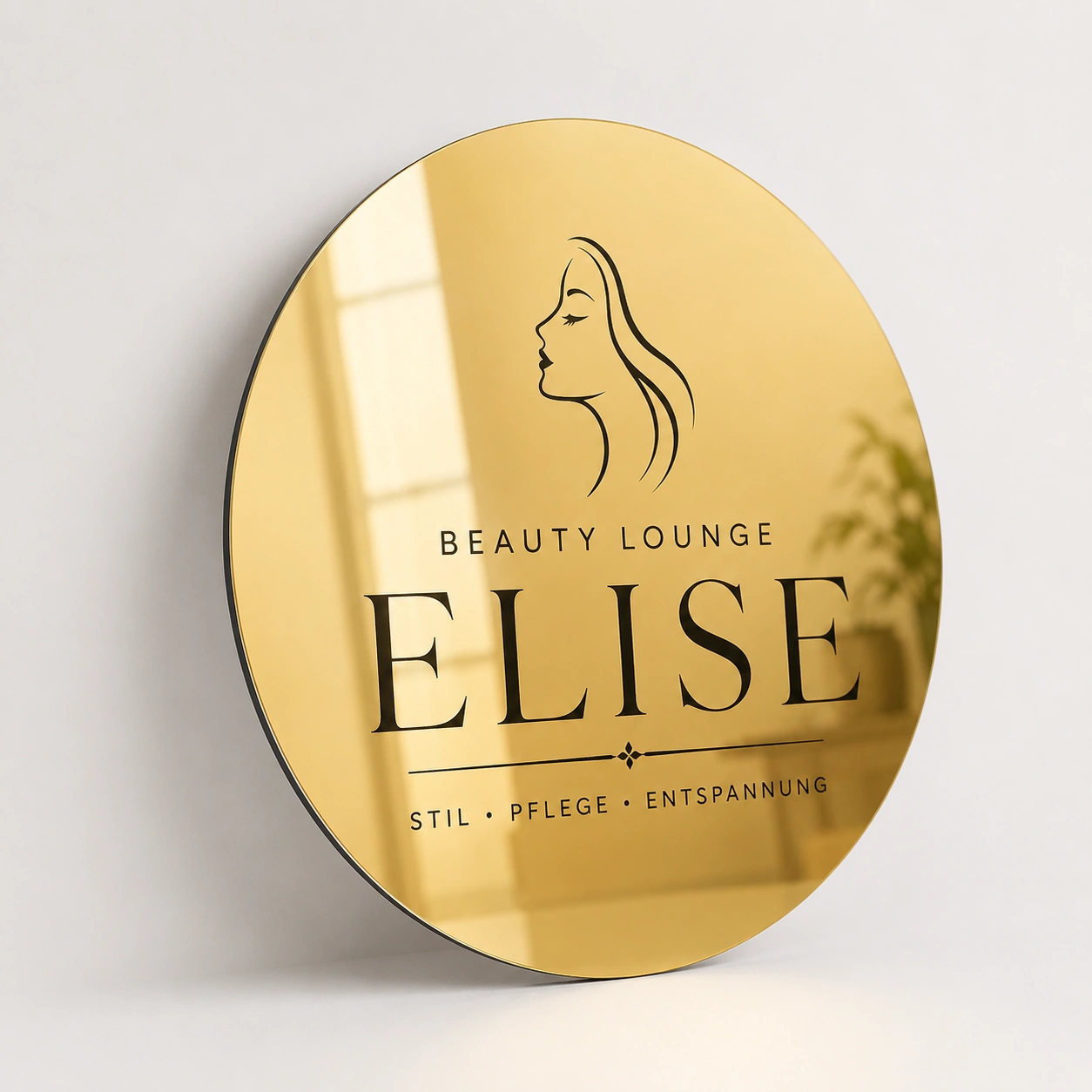 Rundes Dibond Werbeschild Gold Spiegel für Beauty Lounge Ruendes Werbeschild aE Duerchmesser 60cm - Mehrfaerbig - zusaetzliche Ansicht 1