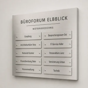 Sammel-Informationstafel aus Dibond mit zweispaltiger Mieterübersicht