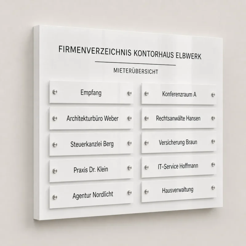 Zweispaltiges Firmenverzeichnis für ein modernes Kontorhaus