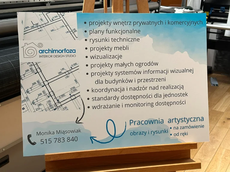 Werbeschild aus PVC mit Leistungsuebersicht fuer Innenarchitektur