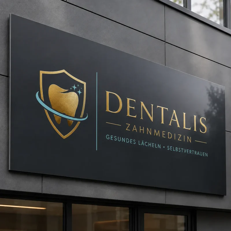 Dibond-Schild in Anthrazit für Zahnarztpraxis