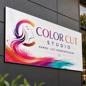 Weißes Dibond-Schild für Friseurstudio