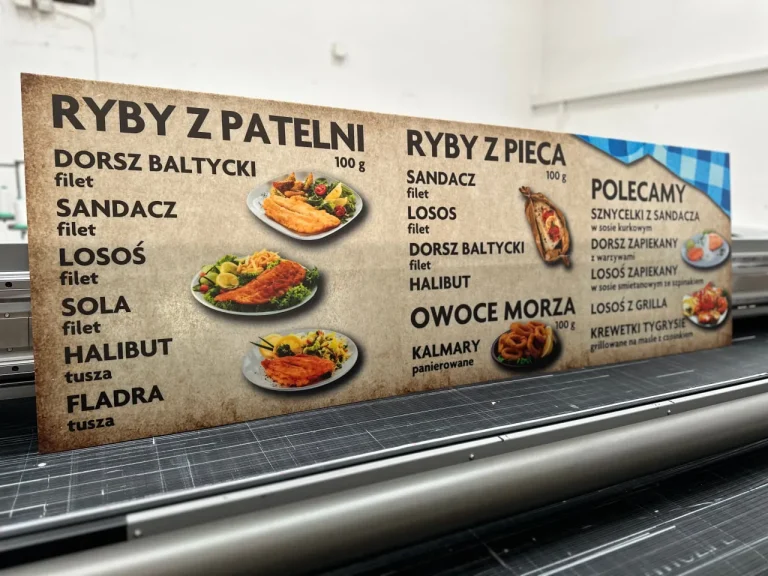 Acrylglas Schilder matt/milchig als Menütafel für Fischrestaurant