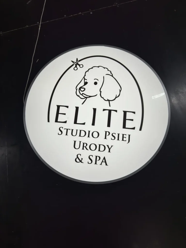 Runder Leuchtkasten für Hundesalon und Spa