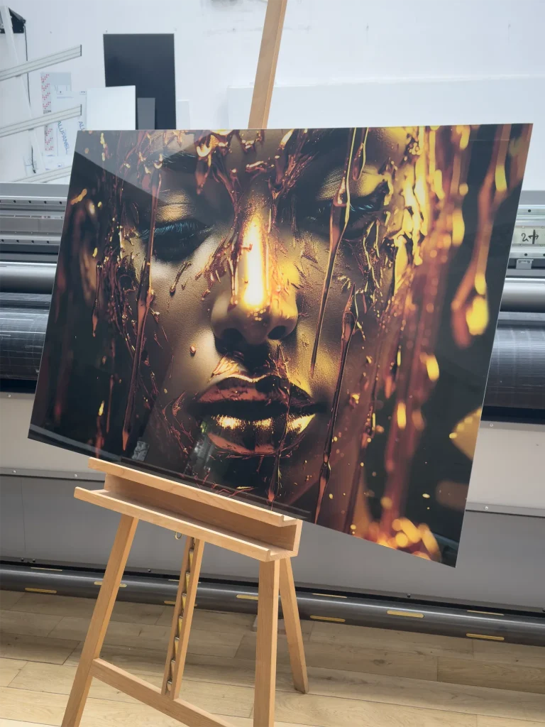 UV-Druck auf Acrylglas mit ausdrucksstarkem Frauenporträt