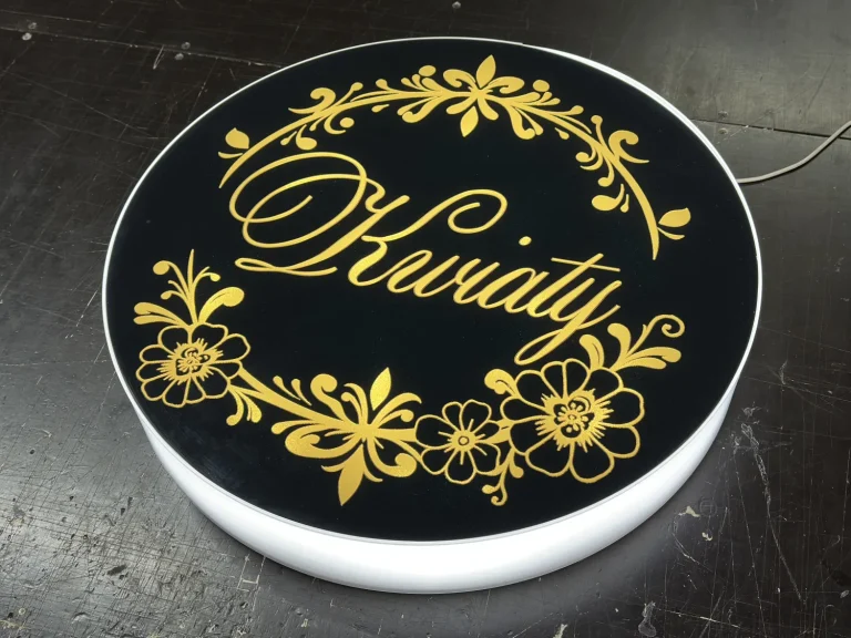 Runder Leuchtkasten für Beauty-Salon mit goldenen Blumen
