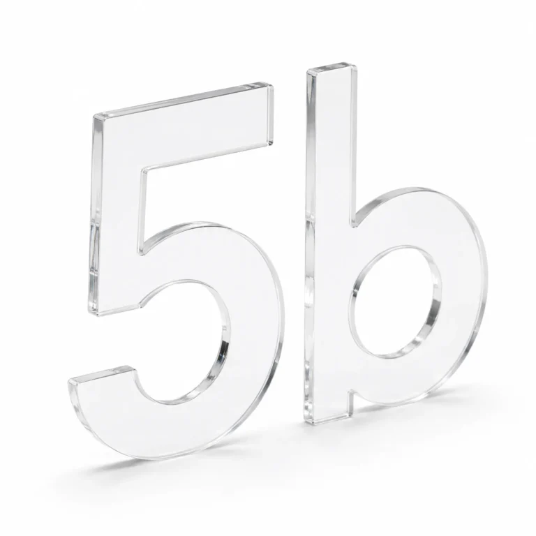 Transparente Acrylglas-Buchstaben an der Ladenwand als Einzelbuchstaben ohne Beleuchtung