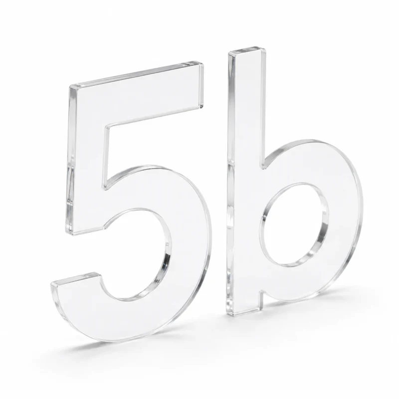 Transparente Acrylglas-Buchstaben an der Ladenwand als Einzelbuchstaben ohne Beleuchtung