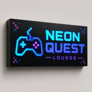 Dibond-Leuchtkasten – Farbige LED-Schrift in Schwarz für Gaming-Lounge