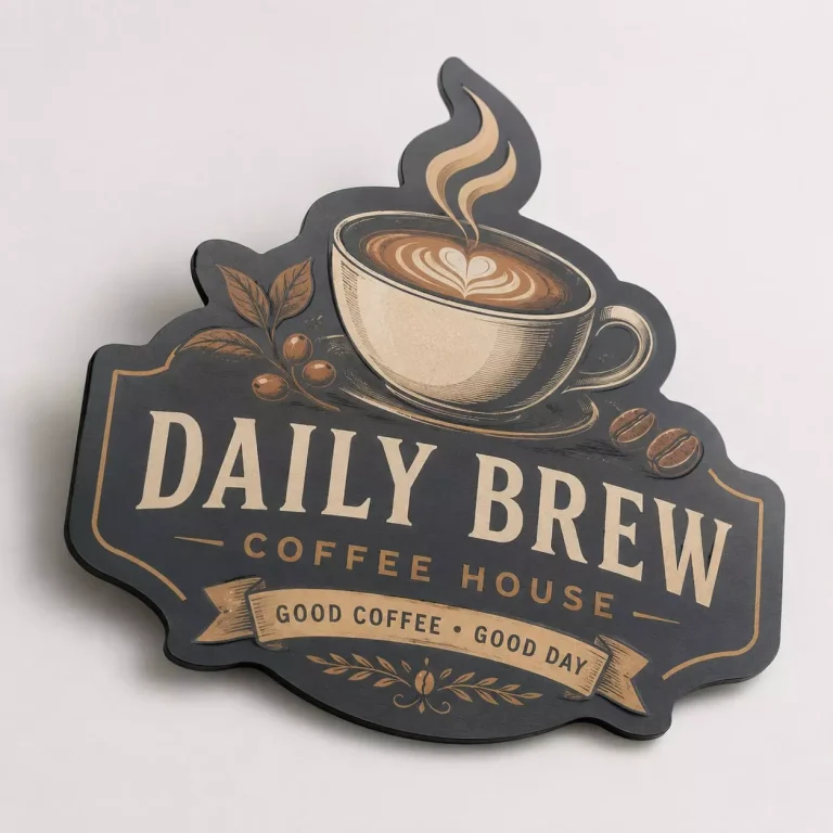 Konturgefrästes Dibond-Schild in Anthrazit mit Coffee-House-Motiv