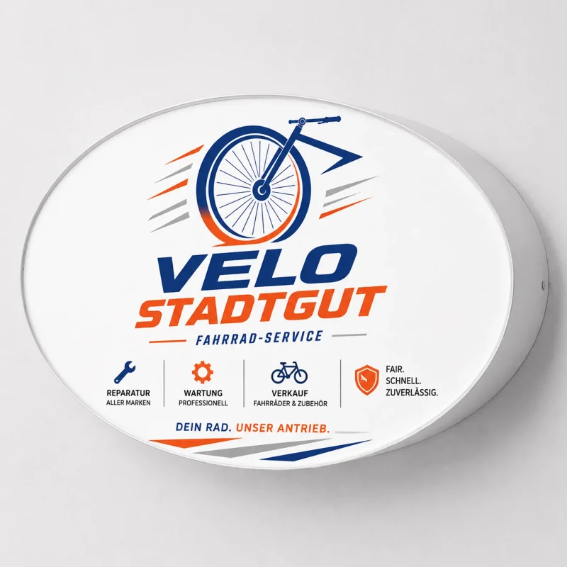 Leuchtkasten oval einseitig in Weiß für Fahrradgeschäft