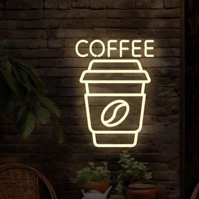 COFFEE Neon LED beige – dekoratives Schild für Cafés