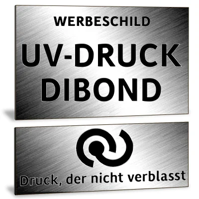 Werbeschild aus Dibond mit gebürsteter Silberoberfläche