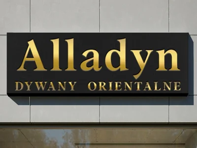 Schild Alladyn mit goldener Aufschrift und eleganter Schriftart